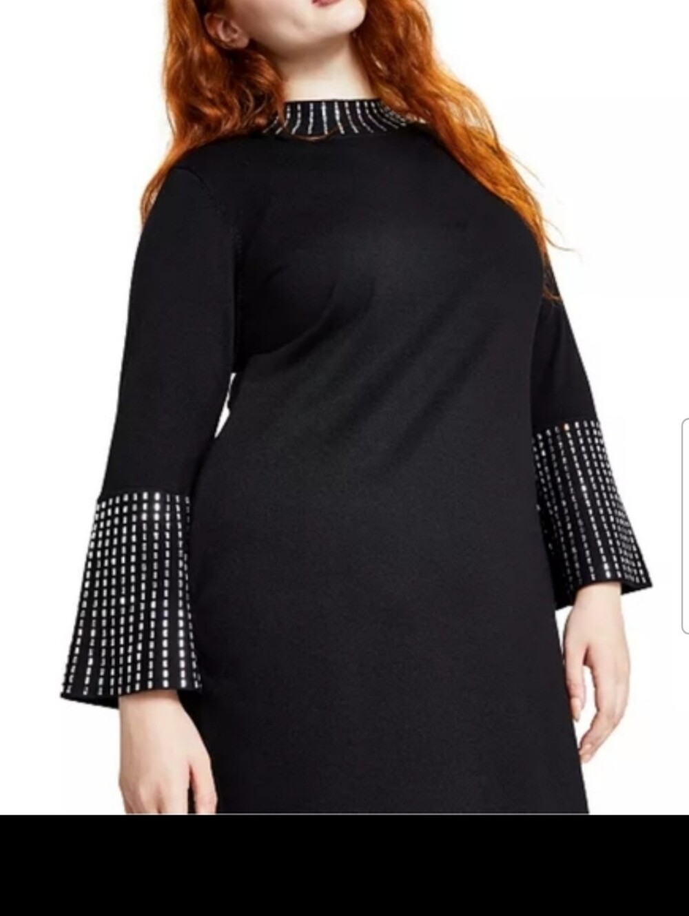 CALVIN KLEIN Mock Neck Studded Bell Sleeve Sheath Sweater Dress Size XL - Picture 4 of 11
